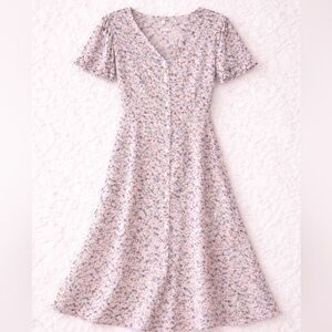 Floral Button Front Midi Dress Cottagecore Puff Sleeve